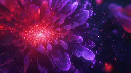 Obraz premium Cosmic abstract design with radiant flower-like structure in vivid shades of red, pink, and purple
