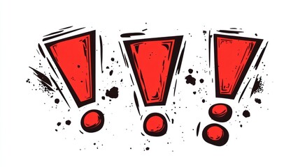 Three red exclamation points graphic design, artistic, pop art style