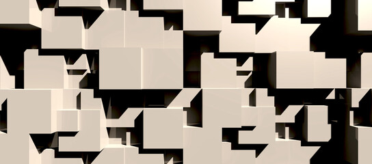 Pared de cubos de distintos tamaños y posición., creando sombras y volumen