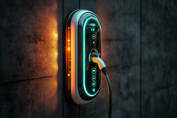 Modern Electric Vehicle Charging Station with Led Lighting on Dark Surface