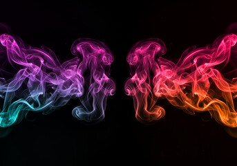 Obraz premium “Colorful smoke patterns swirling in the air on a black backdrop”