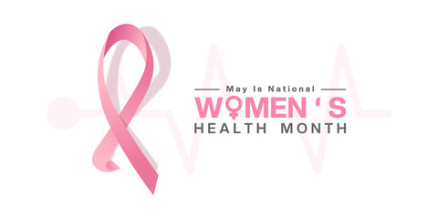 May is National Womens Health Month. Ribbon and more. Suitable for posters, banners, social media and more. White background.