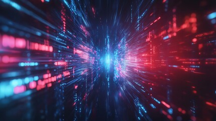 Fototapeta premium digital data tunnel with blue and red light effects creating a futuristic ambiance