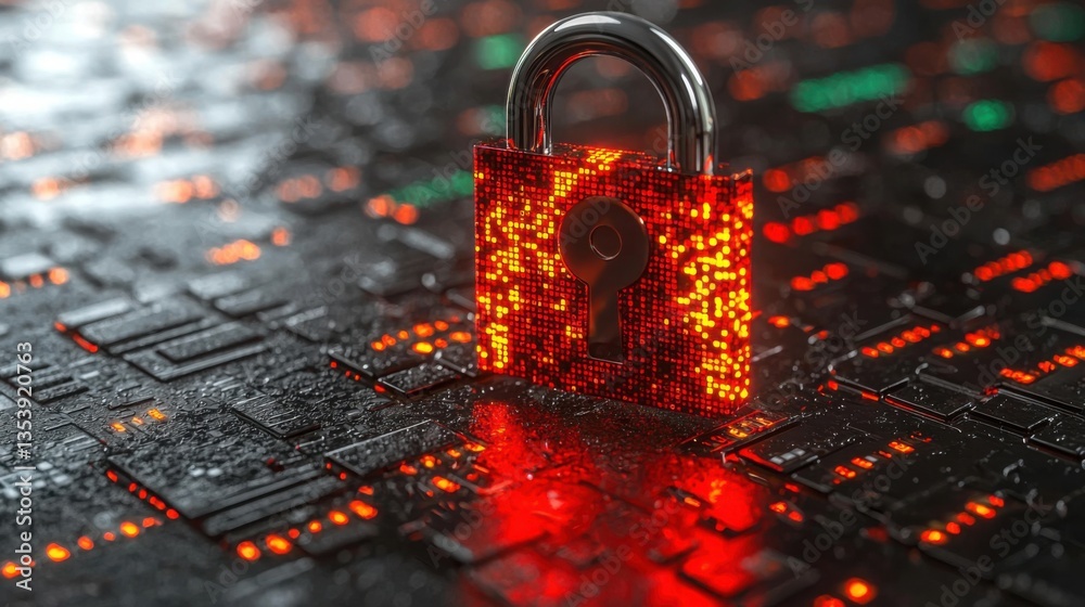 Poster secure padlock on electronic circuit board symbolizing advanced ai-driven data security measures and