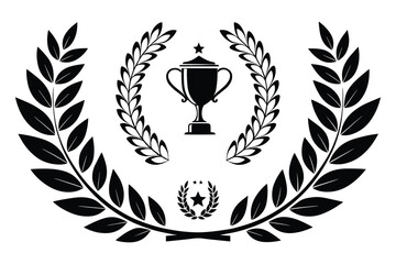 Black Laurel Wreath Trophy Emblem - Victory, Award, and Achievement Symbol