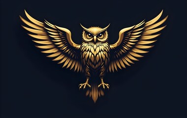 an illustration of a 3d metallic gold owl logo, metal, golden, jewelry, bird,  luxury, elegant, shiny, premium, symbol, mascot, brand, stylish, modern, chic, sophisticated, refined, artistic, emblem