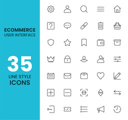 Ecommerce user interface icon set with outline style