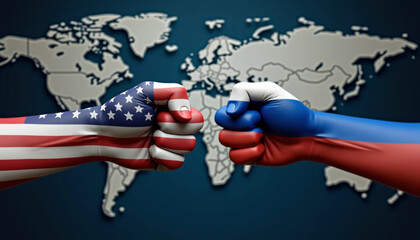 USA-Russia Geopolitical Tension: Symbolic Fist Clash