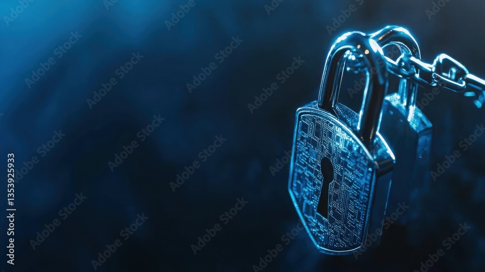 Poster simple padlock symbolizing cybersecurity and data privacy in protecting digital information from una
