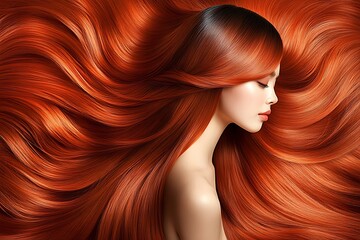 Obraz premium A beautiful woman with flowing long red and orange hair