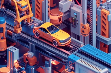 A robot assembling cars on an automated production line, performing