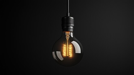 Vintage Light Bulb with Filament Glow Hanging Against Dark Background in Minimalist Style for Artistic and Modern Interior Design Inspiration