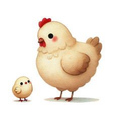 a chicken familly  is cartoon character, Watercolor and cute Style Illustration 