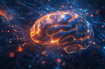 Obraz premium Abstract light-based digital brain, made of flowing energy waves,