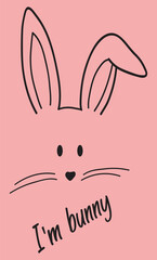 disegno per stampa su t shirt, coniglietto con scritta i'm bunny
