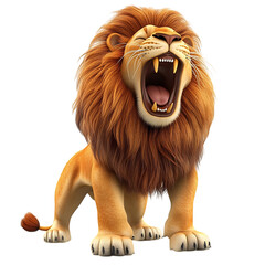 A 3D Cartoon Lion Roaring with Wide Open Mouth Isolated on Transparent Background