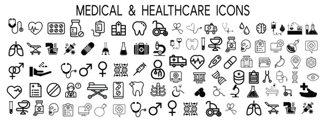 Medical Vector Icons Set. Line Icons, Sign and Symbols in Linear Design. Medicine, Health Care and Coronavirus COVID-19 pandemic. Mobile Concepts and Web Apps. Modern Infographic Logo and Pictogram.