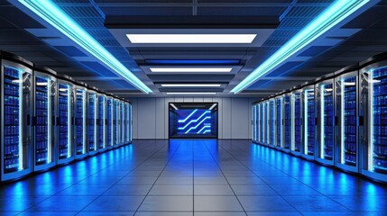 Fototapeta premium Advanced server room showcasing next-generation data privacy frameworks with high-tech equipment and infrastructure