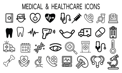 Set of Vector Healthcare Line Drawing Icons