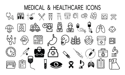 Health checkup line icon set. Medical care patient diagnosis icon collection