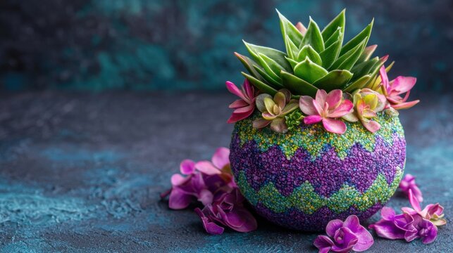 Vibrant purple flower pot symbolizing predictive modeling for growth portfolios in financial planning context