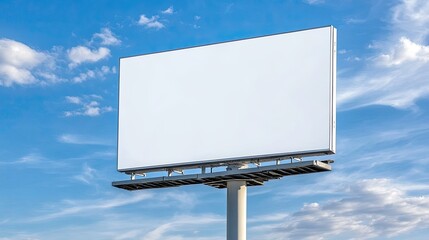 A large blank billboard against a blue sky background with clouds