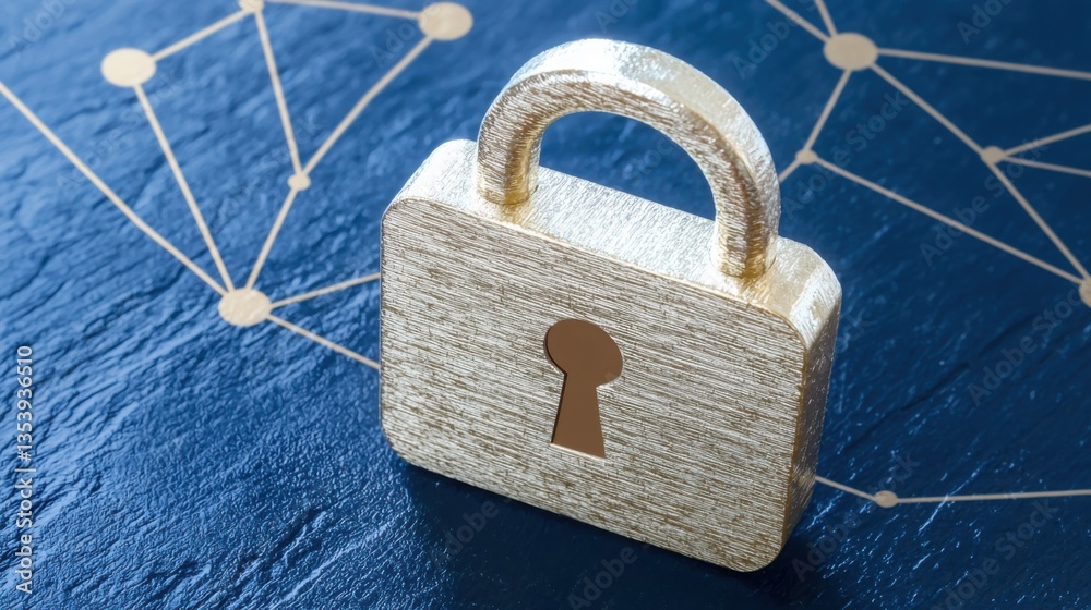Aufkleber secure padlock resting on a blue surface symbolizing the importance of quantum encryption for data p