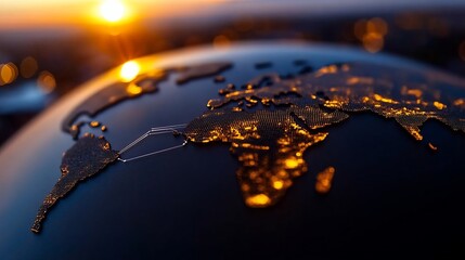 Global Connections at Sunrise: A Digital World Map
