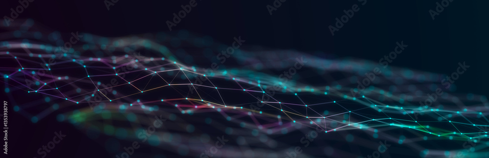 Poster sci-fi background. digital wave with many particles. big data visualization. template for festive pr