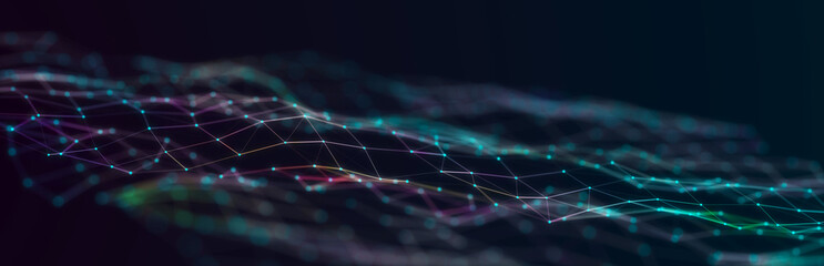 Sci-fi background. Digital wave with many particles. Big data visualization. Template for festive presentation. 3d