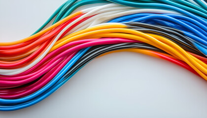 Many colorful electrical wires isolated on white