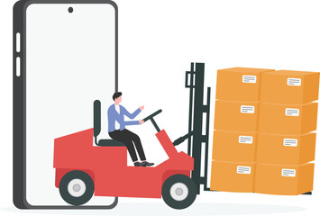 Forklift truck with boxes on pallet. Cargo

