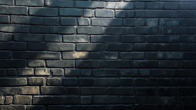 Examining the surface and patterns of a dark brick wall under sunlight while observing captivating shadow play in an urban environment