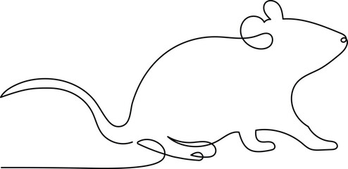 Mouse in continuous line art drawing style. Minimalist black linear sketch isolated on white background. Rat animal vector illustration