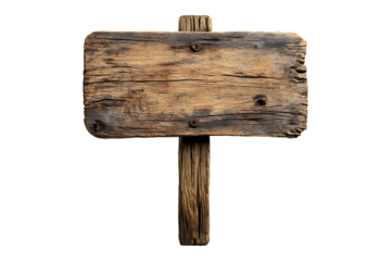 Empty wooden sign Isolated on White and Transparent Background PNG Image.