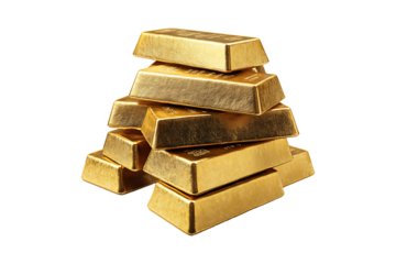 Gold bars stacks Isolated on White and Transparent Background PNG Image.