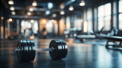 Fototapeta premium Gym and dumbbell weight training equipment on sport ,Healthy life and gym exercise equipments and sports concept ,copy space