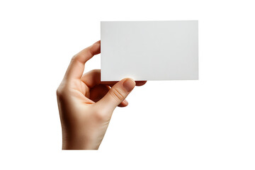 Obraz premium Hand holding greeting card mock up Isolated on White and Transparent Background PNG Image.