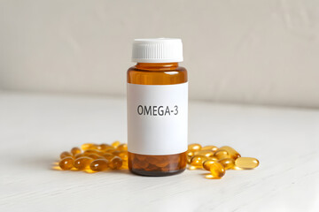 Omega-3 Fatty Acid Softgels in Amber Bottle, Cholesterol Management Aid 