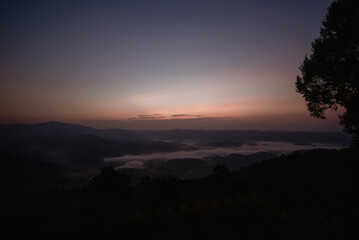 Fototapeta premium Morning fog on high mountains.