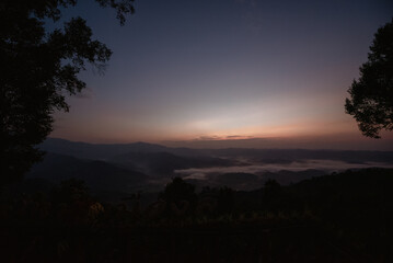 Morning fog on high mountains.