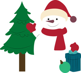 snowman and Christmas tree with gifts