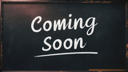 A classic "Coming Soon" message written on a chalkboard with a minimalist and rustic style. Perfect for business announcements, store openings, and marketing teasers