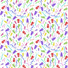 Festive seamless pattern with multicolored serpentine and stars.