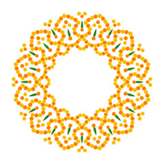 Traditional floral marigold floral garbage illustration in circle, holiday frame, wedding background vector