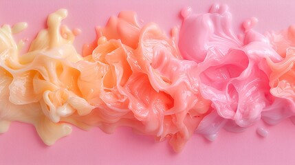 Abstract Paint Swirls on Pink Surface Soft Flows and Colorful Liquids