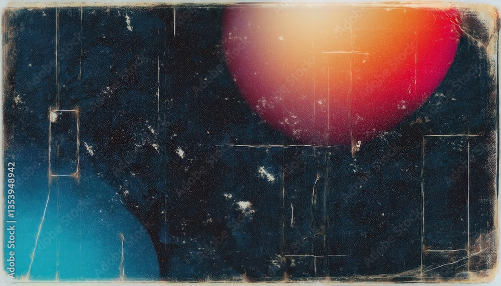 Poster grunge abstract bokeh texture with vintage distressed overlay, moody dark background with blue and orange soft lights

