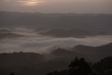 Morning fog on high mountains.