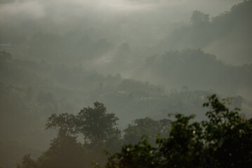Fototapeta premium Morning fog on high mountains.