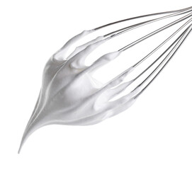 Whisk with delicious cream isolated on white